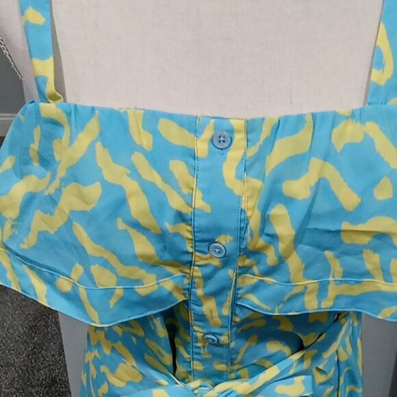Derek Lam Collective  RTR blue & yellow Scribble Tie Tiered Midi Dress size 42/6 - Picture 5 of 6